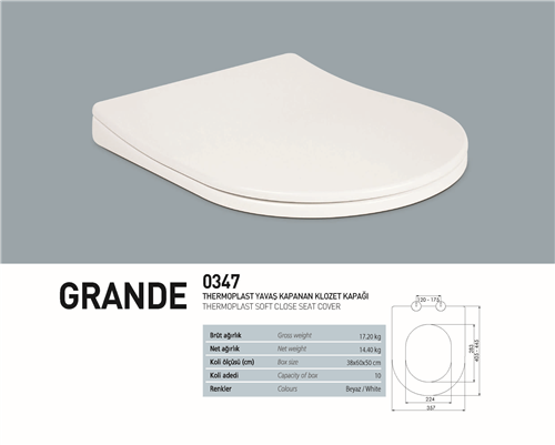 NKP GRANDE YAVAŞ KAPANAN KLOZET KAPAK  (THERMOPLAST)  (10pcs)